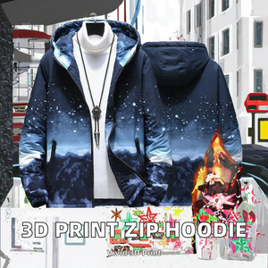 Pull à capuche zippé pour homme, collection automne-hiver, imprimé numérique 3D, doublure en fil teint, motif dégradé, offre spéciale - Product Image 2
