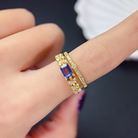 Factory Wholesale Fashion Luxury 18K Gold Plated 925 Sterling Silver Natural Tanzanite Ring Women's Wedding Party Birthday Gift