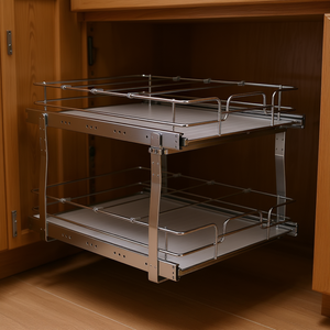 Organiseur de tiroir coulissant en acier chromé robuste à 2 niveaux, 20W x 21D pouces, pour rangement de placard de cuisine - Product Image 2