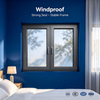 Ventana Abatible de Aluminio Resistente al Agua y al Viento, Insonorizada, de Alta Eficiencia, con Doble Acristalamiento Aislante, Diseño Moderno