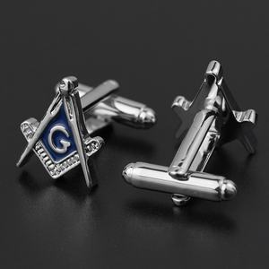 Boutons de manchette personnalisés en métal pour homme, avec zircon cubique et initiale G, style maçonnique, dernière mode, OEM ODM - Product Image 2