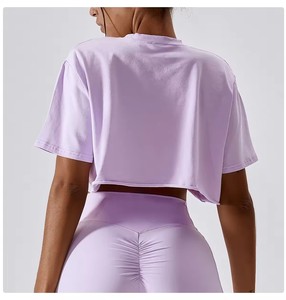 Haute qualité décontracté Yoga femmes <span class=keywords><strong>sport</strong></span> hauts courts coton t-shirts col rond lâche <span class=keywords><strong>respirant</strong></span> T-Shirts - Product Image 6