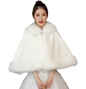Luxury Women Winter Fox Fur Collar Wedding Cape Bridal Warm Faux Fur Shawl
