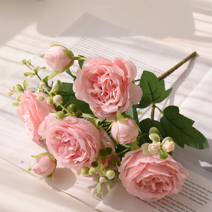 Bouquet de roses artificielles 5 têtes Fleurs en soie Décoration de mariage et de maison - Product Image 2