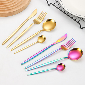 Coltello da ristorante in oro di lusso forchetta cucchiaio <span class=keywords><strong>posate</strong></span> in acciaio inossidabile Set 24 pezzi con confezione regalo doppia aperta - Product Image 2