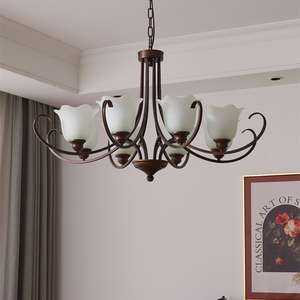 Lámpara de Araña de Hierro Estilo Retro Americano para Sala de Estar, Villa, Hotel, Lámpara Colgante LED Vintage de Vidrio con Garantía de Varios Años - Product Image 2