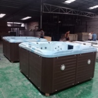 Baignoire Spa en Acrylique avec 35 Jets de Massage, Jacuzzi Intérieur/Extérieur avec Filtre à Ozone et 9 Lumières LED, Structure en Acier Inoxydable