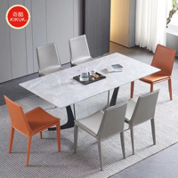 Chaise de salle à manger en cuir italien, style moderne minimaliste, structure en fer gris, pour la maison, le bureau et l'hôtel, mobilier de salle à manger