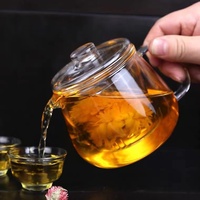 Théière en verre borosilicate artisanal de 300 ml, petite théière à fleurs, résistante à la chaleur, pour une personne, sans plomb, sans BPA, lave-vaisselle, micro-ondes
