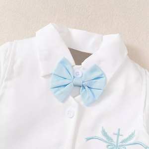 Combinaison bébé garçon avec logo, 0-12 mois, ensemble de baptême personnalisé, motif de point de croix - Product Image 3