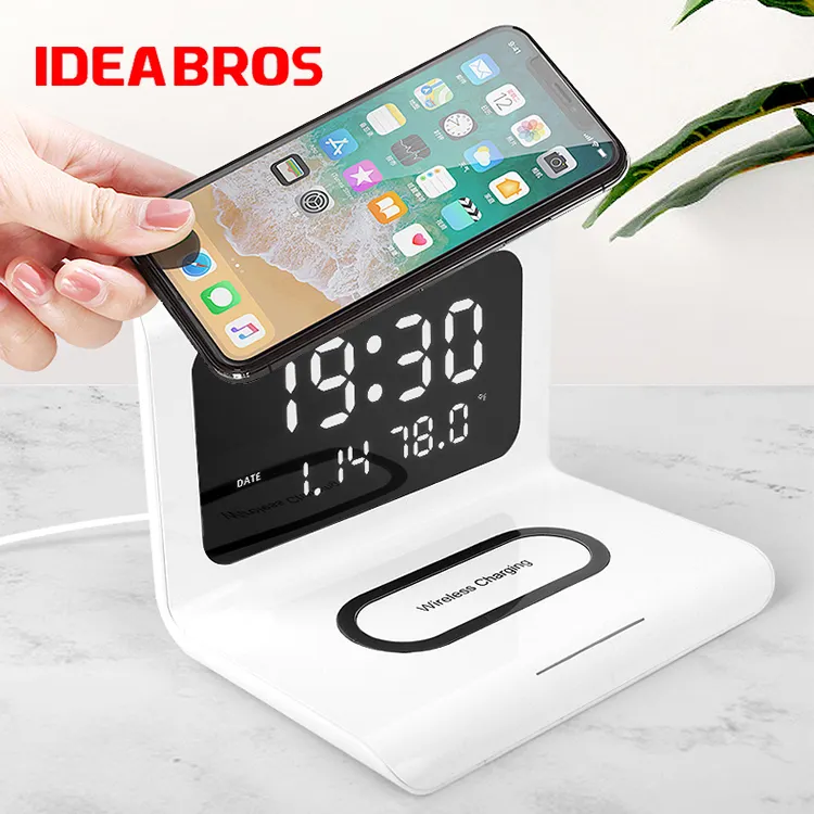 Idea Bros Desktop Foldable Alarm Clock 3 In1 Led Clock Wireless Charging Trending Products Flip Table Alarm Clock