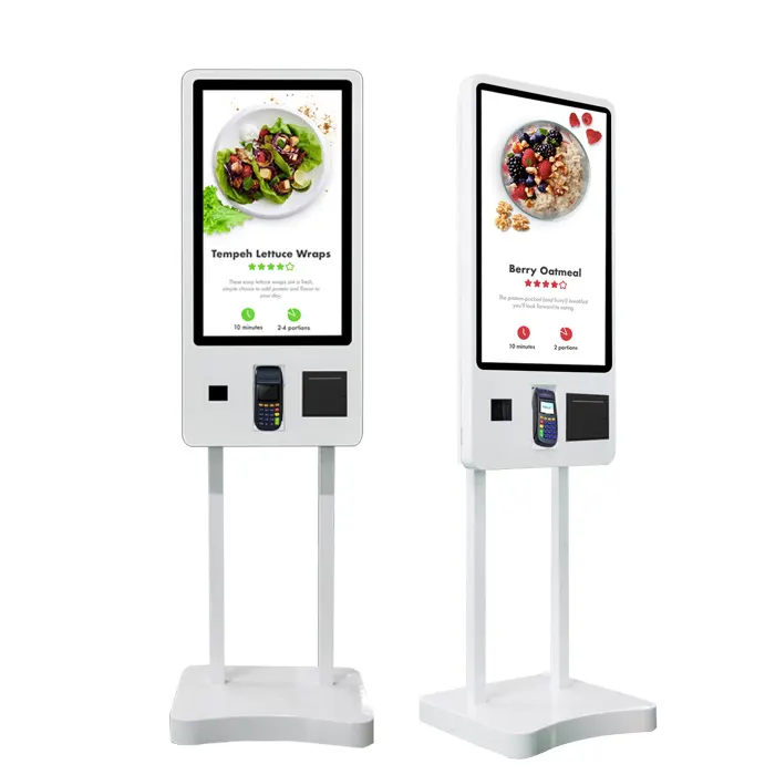 एंड्रॉयड विन 10 32 इंच रेस्तरां टच स्क्रीन स्वयं आदेश देने कियोस्क थर्मल प्रिंटर के साथ एनएफसी कार्ड रीडर