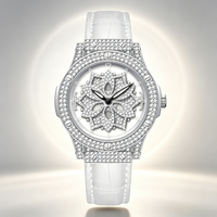 Montre pour femme de créateur, cadran entièrement serti de moissanite VVS, bracelet en cuir, montre automatique, dropshipping, montre mécanique de haute qualité