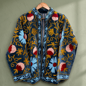 Blazer de Terciopelo con Bordado Floral, Cuello Mandarín, Manga Larga, Chaqueta para Mujer, Estilo Boho Otoñal, Abrigo Abierto por Delante, Venta al Por Mayor B2B - Product Image 3