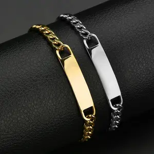 Bracelet avec nom personnalisé pour hommes, chaîne gravée, Simple, en acier inoxydable, pour amoureux ou Couple, nouvelle tendance