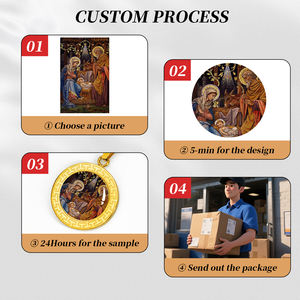 GIVELUCK 여성의 종교 가톨릭 성탄 예수 매력 펜던트 그리스 키 패턴 304 스테인레스 스틸 18K 골드 도금 - Product Image 3