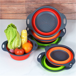 Foldable Drain <b>Basket</b> Round Silicone Fruit Vegetable Strainer 2 Pack <b>Dishwasher</b> Safe Household Kitchen Tool - Product Image 3