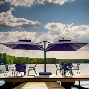 Sombrilla Grande de Doble Cara con Luces LED Solares para Jardín o Patio, Impermeable, 3m de Radio, con Manivela, para Exteriores, Patio, Parque, Playa - Product Image 1