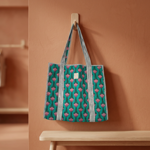Nuevo Bolso Tote de Algodón Vintage Hecho a Mano en India para Mujer, con Dos Aberturas Grandes y Diseño Bohemio con Estampado a Bloques, Bolsos de Compras - Product Image 1