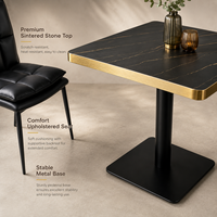 Modernes Gesintertes Stein-Esszimmer-Set Aluminium-Tisch mit Goldkante & Schwarze Gepolsterte Stühle für Restaurant Café Hotel Möbel