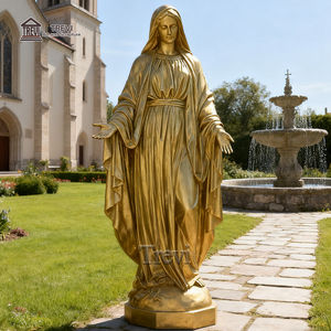 Statue <span class=keywords><strong>de</strong></span> <span class=keywords><strong>la</strong></span> Vierge Marie en bronze doré, sculpture religieuse grandeur nature, en cuivre et en laiton, pour l'extérieur, église européenne, monument commémoratif, mains ouvertes - Product Image 2