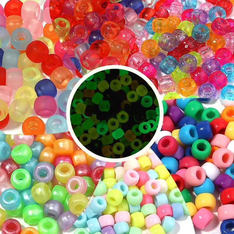 200pcs/bag Acrylic Multi Color Large Hole Loose Pony Beads Matte Glitter Luminous Hair Beads For Kids Hair Jewelry Braided