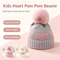 Nuevo Gorro de Bebé con Pompón de Piel Sintética 2026, Gorro de Punto con Estampado de Corazón para Otoño e Invierno, Gorro Suave a Prueba de Viento para Bebés Recién Nacidos, Niños y Niñas