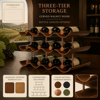 Porte-bouteilles à vin en bois courbé, noyer et bambou, à trois niveaux, ondulé, écologique, décoration artistique, présentoir de table, style nordique, pour cuisine et bar vert