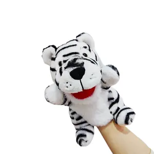 25cm Factory New Design Animals Muppets Plush White Tiger Hand Puppets For Whosale