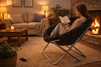 Fauteuil lune pliable en peluche avec structure en acier, chaise confortable pour salon, patio, camping
