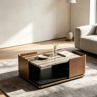Table basse esthétique et luxueuse pour le salon, table basse en métal géométrique avec plateau en marbre et rangement ouvert pour la maison et la villa