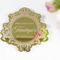 Acrylique miroir doré 1er anniversaire cadeau de mariage souvenir Toppers étiquette cadeau décoration de table avec feuille rose