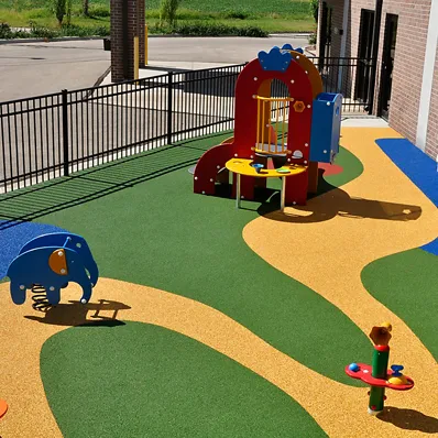 Outdoor play area using with safety rubber surfacing is more important for children to play happiness