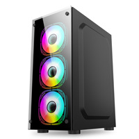Lovingcool Cheap Tempered Glass Computer Desk Case Mid Tower PC Cabinet Cube ATX/MATX CPU RGB Fan PC Case for Gaming Desktop
