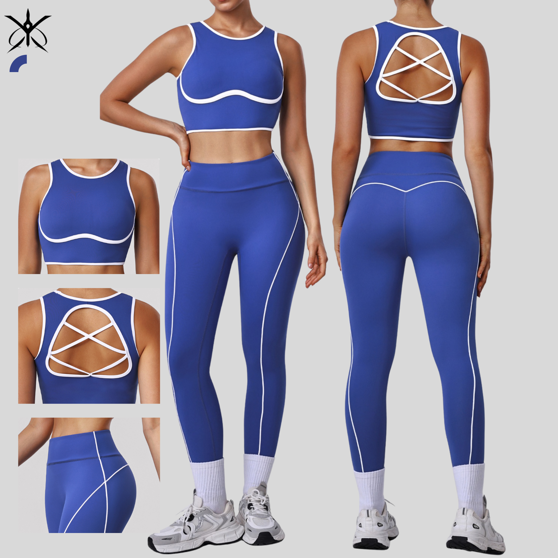 Four-Way Stretch Plus Size Yoga Set Breathable Cross-Back Sports Bra High-Waisted Butt-Lifting Pants Quick-Dry Front Fitness