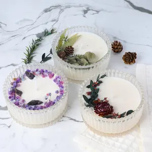 Factory High Quality Wedding Gifts Aromatherapy Home Decoration Luxury Private Label Lavender Scented Soy Dried Flower Candle