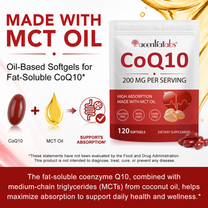 Acentiallabs Capsule Morbide di Q10 200mg, Coenzima Q10 in Softgel per Migliorare la Salute Cardiaca, Supporta l'Energia Cellulare e la Vitalità Quotidiana - Product Image 2