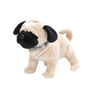 Peluche de Cachorro con Cuello, Juguete de Peluche Personalizado con Logotipo, Peluche de Perro Pug Color Caqui - Product Image 1