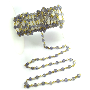 Natural Iolite Blue Smooth Irregular Shape Brass Wire Wrapped Handmade <b>Rosary</b> Chain by Johariz - Product Image 1