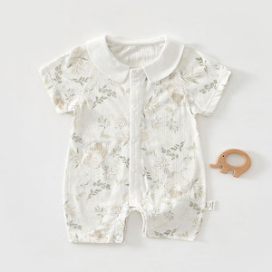 Combinaison à manches courtes pour bébé, en coton fin, unisexe, combinaison d'été respirante, combinaison de ramper pour nouveau-né - Product Image 1