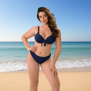 Costume da bagno bikini taglie forti HDJ blu navy con controllo pancia, push-up e vita alta - Taglie 46/48, 50/52, 54/56 - Abbigliamento mare donna - Product Image 2