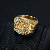 Vente en gros de bagues en acier inoxydable remplies d'or 18 carats avec zircon et titane, couronne punk, gros bijoux hip hop vintage pour hommes et femmes, cadeaux