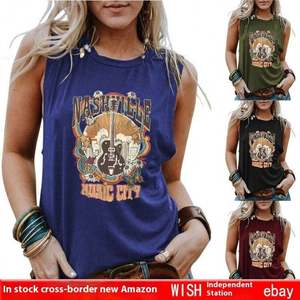Débardeur d'été sans manches pour femme, motif guitare Nashville Love Music, coupe décontractée, logo personnalisé sur le devant, chemises courtes - Product Image 2