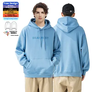 Hoodie pria berat katun kosong Logo cetak kustom Sweatshirt pria Drop Shoulder