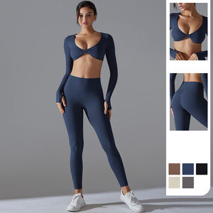 Langarm Push Up Yoga Wear Sexy Crop Top Scrunch Legging Set Frauen Jogging anzug Tight Gym Wear - Product Image 2