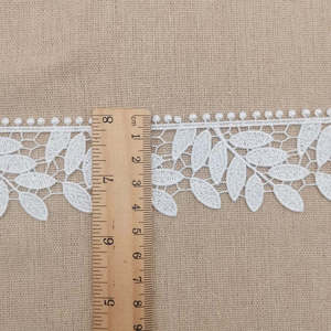 LACE DOG White Leaf Lace Applique Floral Bridal Veil Alencon Lace Trim 1yd Bridal Wedding Dress - Product Image 5