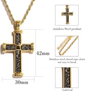Colar com Pingente de Cruz em Aço Inoxidável com Inlay de Resina e Cadeia de Bambu Estilo Esportivo <span class=keywords><strong>24</strong></span> Polegadas para Homens - Product Image 4