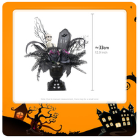 Ornamen tanaman pot Halloween, dekorasi pesta rumah, batu nisan, bunga hitam, kerangka mengerikan, ornamen tanaman pot Halloween