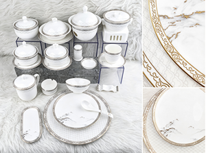 Service de table de luxe en porcelaine fine 45% de haute qualité avec bordure dorée, motif paysage montagneux, vaisselle en céramique avec rebord doré à la main pour hôtels et mariages - Product Image 2