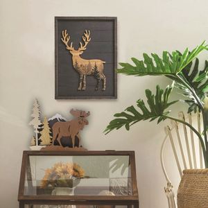 Décoration Murale en Bois Multi-Niveaux Scène Forêt 3D Noël Cerf Montagne Enneigée Écologique Vente en Gros - Product Image 2